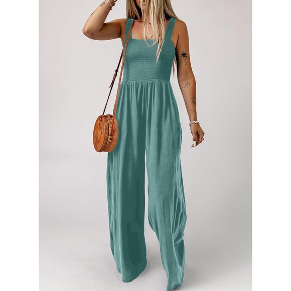 Women's Casual Loose Overalls Jumpsuits One Piece, Moonlight Jade - Picture 5 of 6